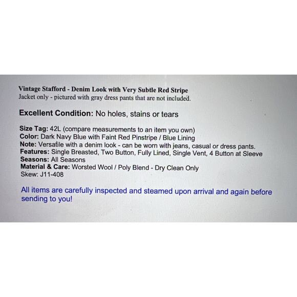 Vintage Stafford 42L Navy Blue Subtle Red Stripe Blazer Sport Jacket Denim Look - Picture 2 of 16